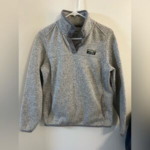 LL Bean Womens Pullover Gray Fleece 1/4 Snap Pockets Jacket Breathable Small Pet